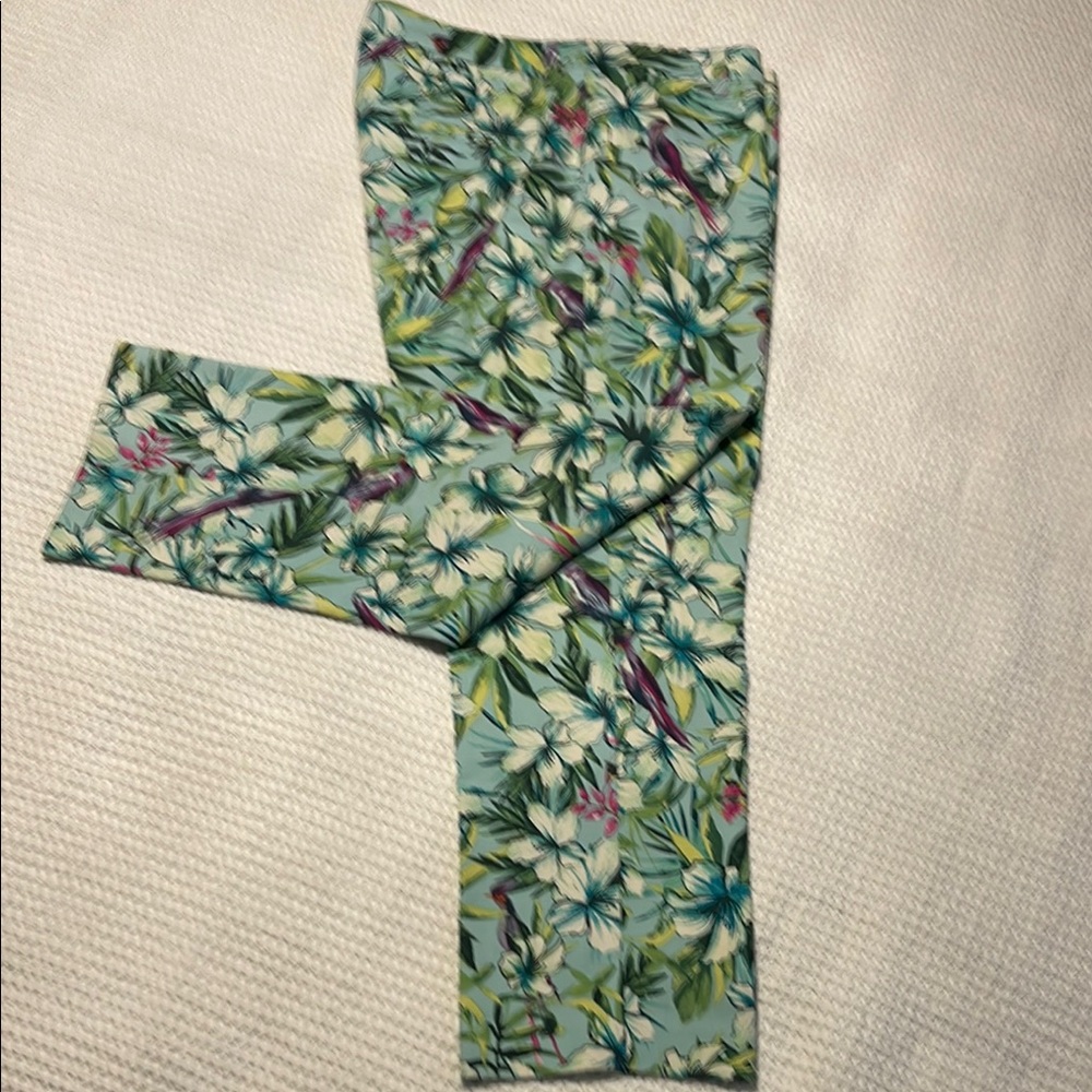 Chico's Floral Ankle Crop Pants - Green and Purple